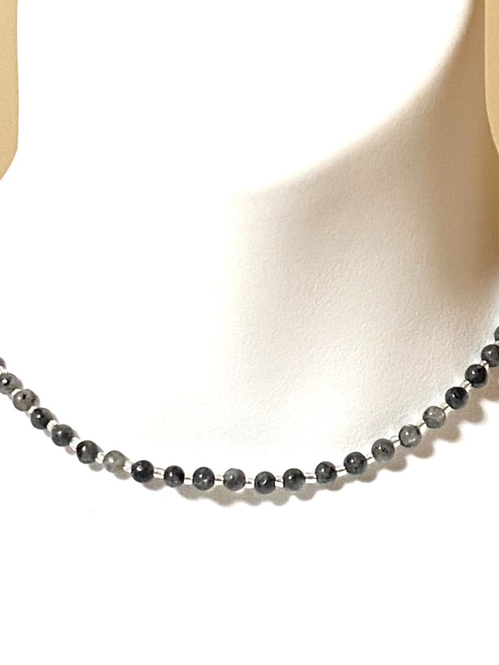 Genuine Larvikite Short Necklace, Natural Gemstone Beaded Necklace
